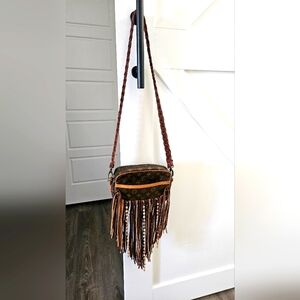 Vintage Boho Brown Fringe Crossbody Bag